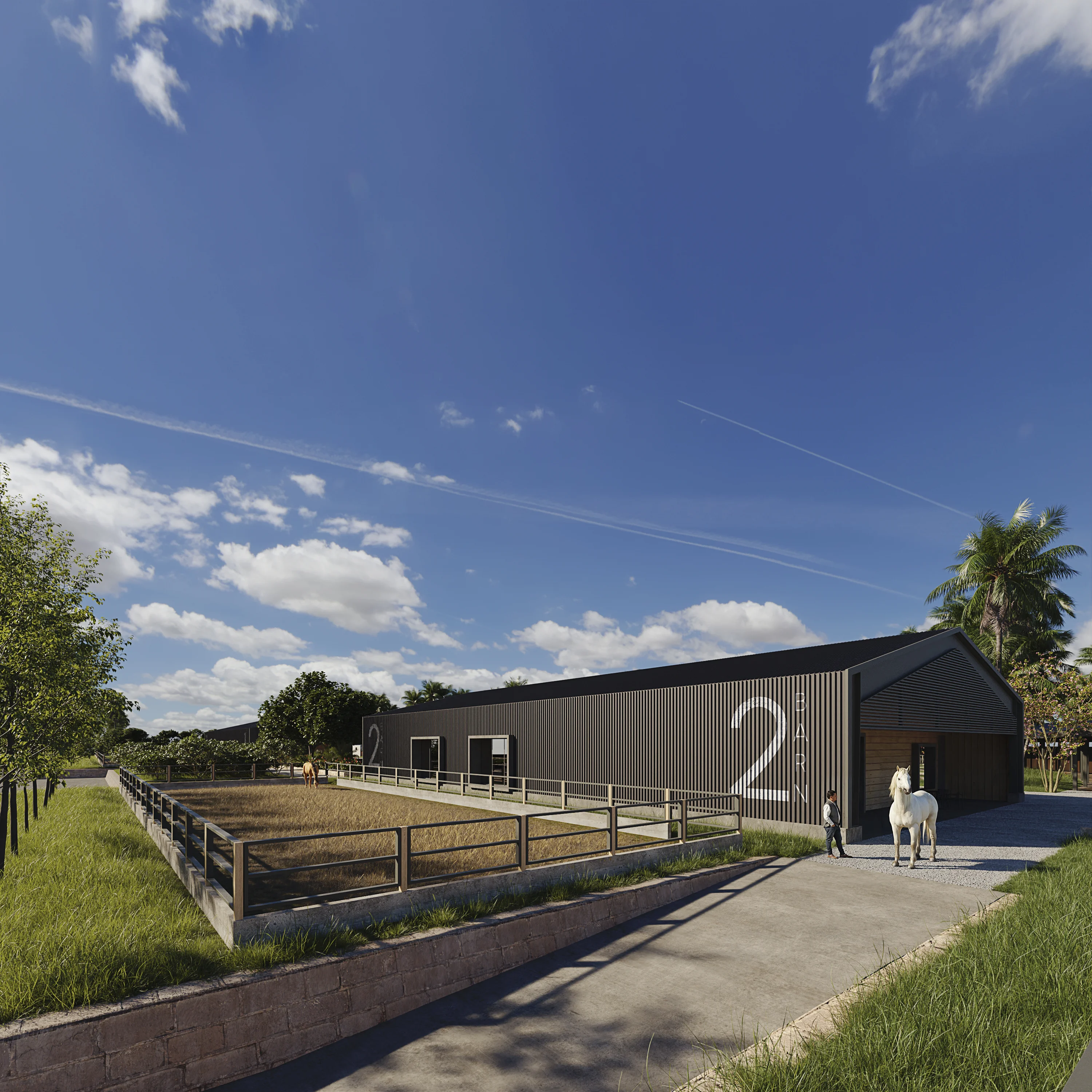 Exteriors Commercial UrbanPlaning Stables Horses Render Architectural Visualization